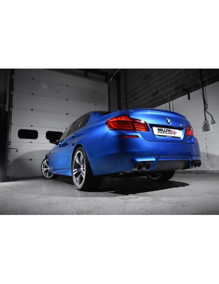 BMW M5 (F10) Milltek Sport Cat-Back 4x 90 svarta GT utblås med aktiva avgasventiler