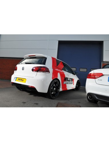 VW Golf R mk6 Milltek Sport 2,75" Cat-Back 2x 100 GT svarta utblås med aktiva avgasventiler - Resonated (dämpad)