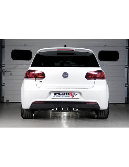 VW Golf R mk6 Milltek Sport 2,75" Cat-Back 2x 100 GT svarta utblås med aktiva avgasventiler - Resonated (dämpad)