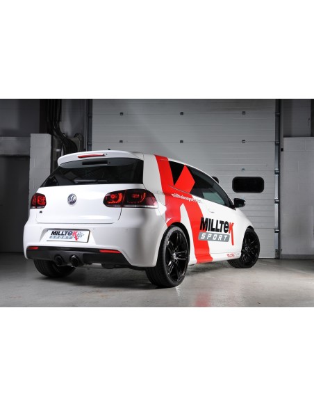 VW Golf R mk6 Milltek Sport 2,75" Cat-Back 2x 100 GT svarta utblås med aktiva avgasventiler - Resonated (dämpad)