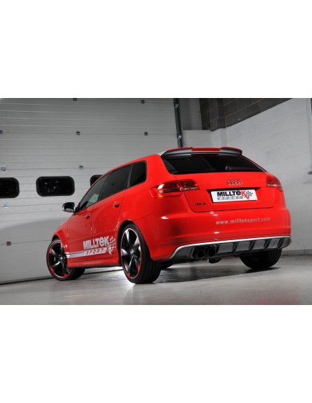 Audi RS3 2,5TFSi 8P Milltek Sport 3" Cat-Back 2x 90 Svarta GT utblås med avgasventiler - Non-Resonated (mindre-dämpad)