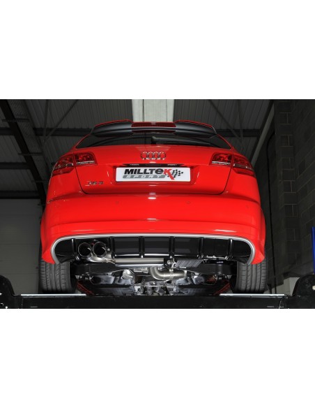 Audi RS3 2,5TFSi 8P Milltek Sport 3" Cat-Back 2x 90 Svarta GT utblås med avgasventiler - Non-Resonated (mindre-dämpad)