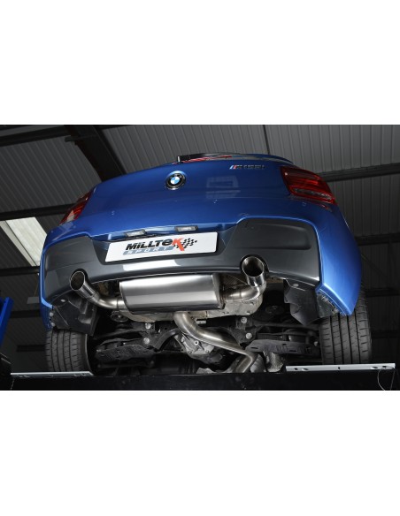 BMW M135i (ej X-drive) Milltek Sport Cat-Back 2x 90 chrome GT utblås - Resonated (dämpad) utan avgasventiler