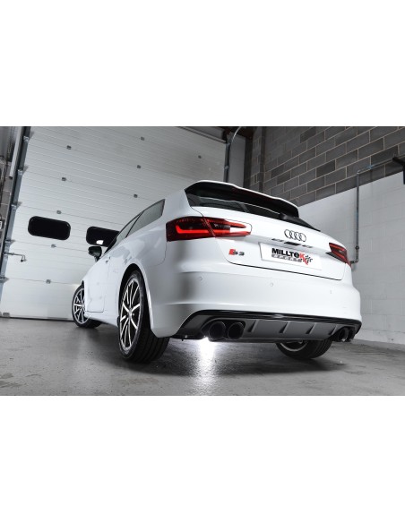 Audi S3 2,0TFSi 3-D 8V Milltek Sport 3" Cat-Back 4x 100 svarta GT utblås (med original avgasstyrning) - Non-Resonated (mindre-dä