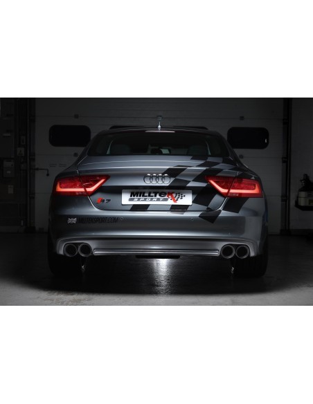 Audi S7 4,0TFSi V8 C7 Milltek Sport Cat-Back 4x 100 svarta GT utblås med aktiva avgasventiler - Non-Resonated (mindre-dämpad)