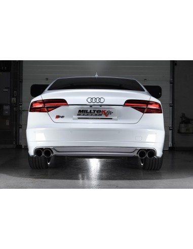 Audi S8 4,0TFSi V8 Milltek Sport Cat-Back 4x 100 svarta GT utblås med aktiva avgasventiler - Resonated (dämpad)