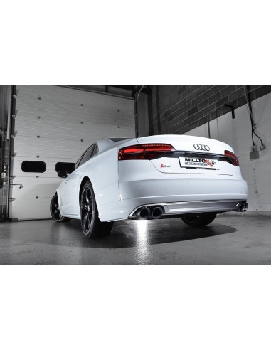 Audi S8 4,0TFSi V8 Milltek Sport Cat-Back 4x 100 svarta GT utblås med aktiva avgasventiler - Resonated (dämpad)