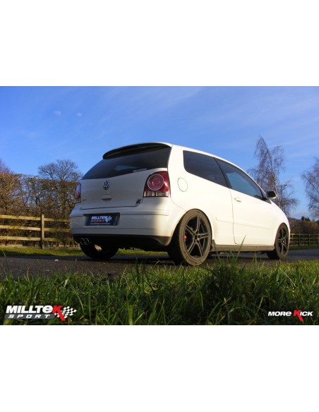 VW Polo 1,8T GTi Milltek Sport Cat-Back 2x 76,2 chrome JET utblås - Resonated (dämpad)