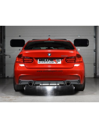BMW 328i automat F30 Milltek Cat-Back 2x 90 chrome GT utblås (kräver 335i F30 diffuser) - Non-Resonated (mindre-dämpad)
