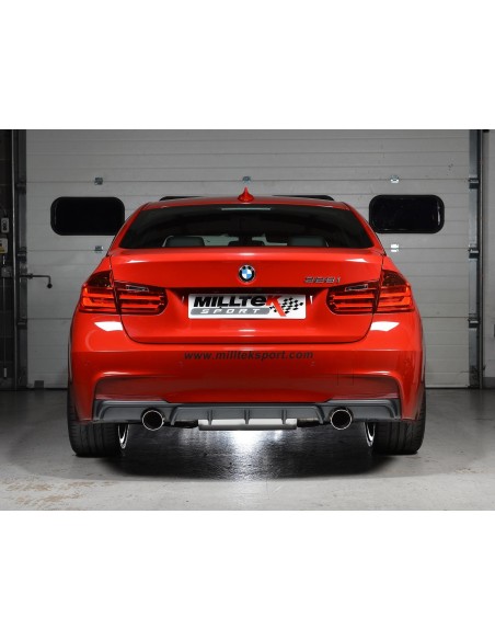 BMW 328i automat F30 Milltek Cat-Back 2x 90 chrome GT utblås (kräver 335i F30 diffuser) - Non-Resonated (mindre-dämpad)