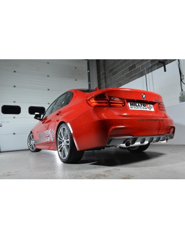 BMW 328i automat F30 Milltek Cat-Back 2x 90 chrome GT utblås (kräver 335i F30 diffuser) - Non-Resonated (mindre-dämpad)