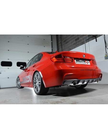 BMW 328i automat F30 Milltek Cat-Back 2x 90 chrome GT utblås (kräver 335i F30 diffuser) - Non-Resonated (mindre-dämpad)