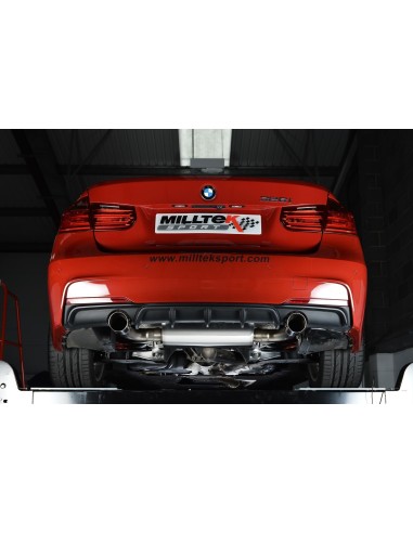 BMW 328i automat F30 Milltek Cat-Back 2x 90 chrome GT utblås (kräver 335i F30 diffuser) - Resonated (dämpad)