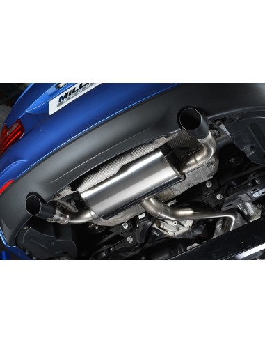 BMW M235i (ej X-drive) Milltek Sport Cat-Back 2x 90 svarta GT utblås - Non-Resonated (mindre-dämpad) med avgasventiler