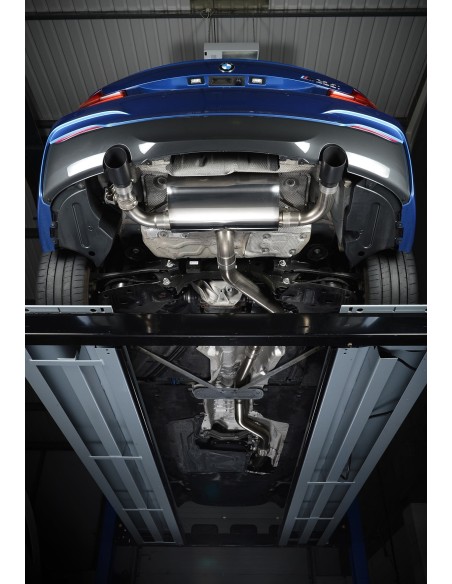 BMW M235i (ej X-drive) Milltek Sport Cat-Back 2x 90 svarta GT utblås - Non-Resonated (mindre-dämpad) med avgasventiler