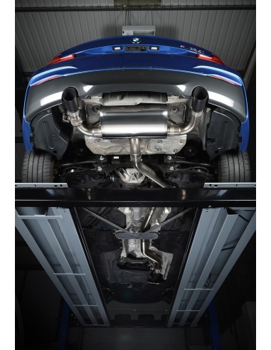 BMW M235i (ej X-drive) Milltek Sport Cat-Back 2x 90 svarta GT utblås - Resonated (dämpad) utan avgasventiler