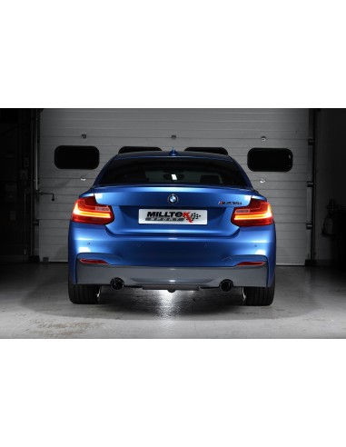 BMW M235i (ej X-drive) Milltek Sport Cat-Back 2x 90 svarta GT utblås - Resonated (dämpad) utan avgasventiler