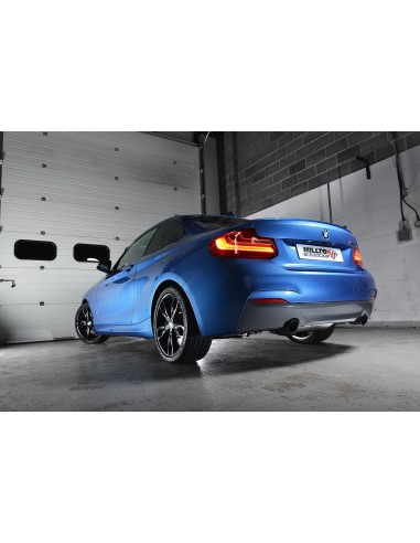 BMW M235i (ej X-drive) Milltek Sport Cat-Back 2x 90 svarta GT utblås - Resonated (dämpad) utan avgasventiler