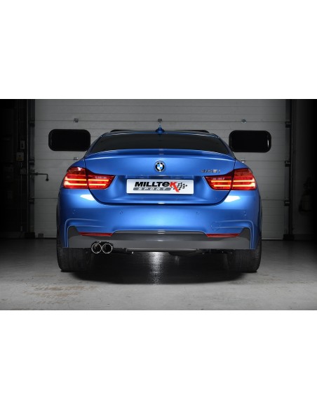 BMW 428i automat Milltek Sport Cat-Back 2x 76,2 chrome GT utblås med aktiva avgasventiler - Non-Resonated (mindre-dämpad)