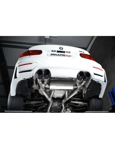 BMW M3 S55 F80 Milltek Sport Cat-Back 4x 90 svarta GT utblås (måste kapa original avgassystem) - Resonated (dämpad)