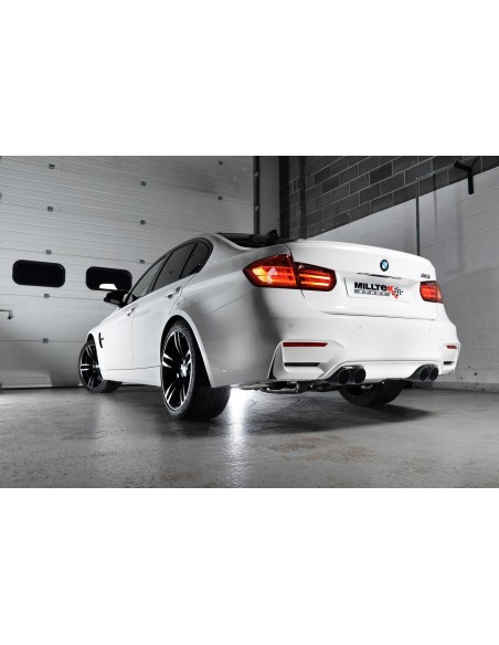 BMW M3 S55 F80 Milltek Sport Cat-Back 4x 90 svarta GT utblås (måste kapa original avgassystem) - Resonated (dämpad)