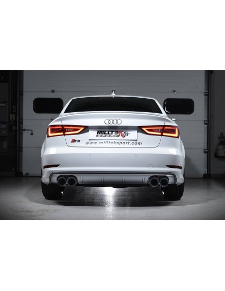 Audi S3 2,0TFSi Sedan 8V Milltek Sport 3" Cat-Back 4x 100 svarta GT utblås (med original avgasstyrning) - Non-Resonated (mindre-