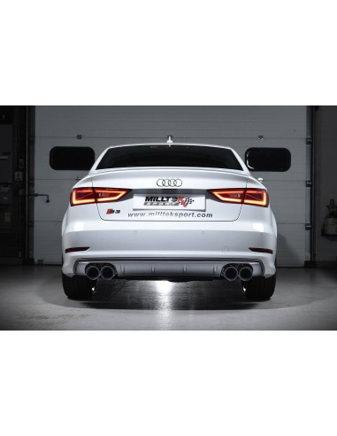 Audi S3 2,0TFSi Sedan 8V Milltek Sport 3" Cat-Back 4x 100 svarta GT utblås (med original avgasstyrning) - Resonated (dämpad)