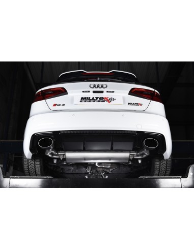 Audi RS3 2,5TFSi Sportback 8V Milltek Sport 3" Cat-Back 150 X 95 Svarta ovala utblås med avgasventiler - Non-Resonated (mindre-d