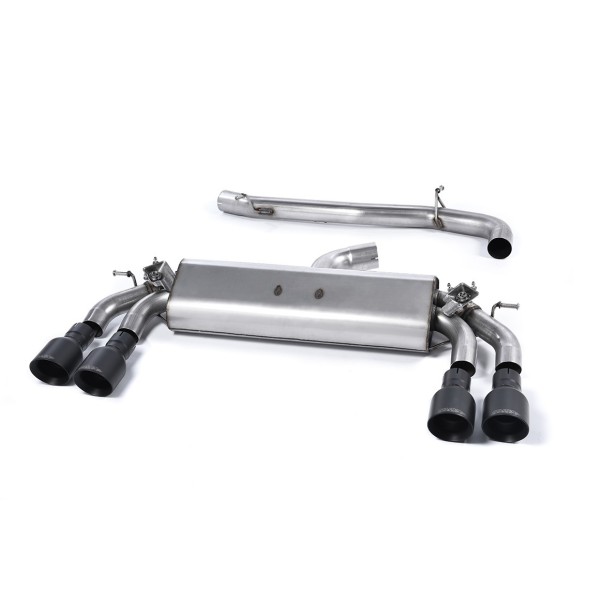 VW Golf R 3/5 dörrars mk7 Milltek Sport 3" Cat-Back 4x 100 svarta GT utblås (med original avgasstyrning) - Resonated (dämpad)