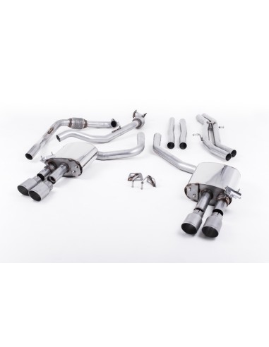 Audi S4 3,0TFSi B9 utan Sportdiff  Milltek Sport Cat-Back 4x 90 chrome GT utblås (med original avgasstyrning) - Resonated (dämpa