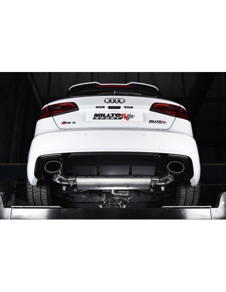 Audi RS3 2,5TFSi Sportback 8V Milltek Sport 3" Cat-Back 150 X 95 Svarta ovala utblås med avgasventiler - Resonated (dämpad)