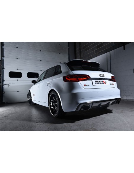 Audi RS3 2,5TFSi Sportback 8V Milltek Sport 3" Cat-Back 150 X 95 Svarta ovala utblås med avgasventiler - Resonated (dämpad)