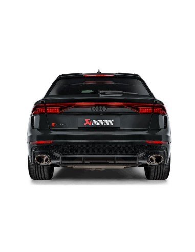 Audi RSQ8 4,0TFSi V8 4M Akrapovic Evolution System (från mitt under bilen) i Titan med kolfiber utblås