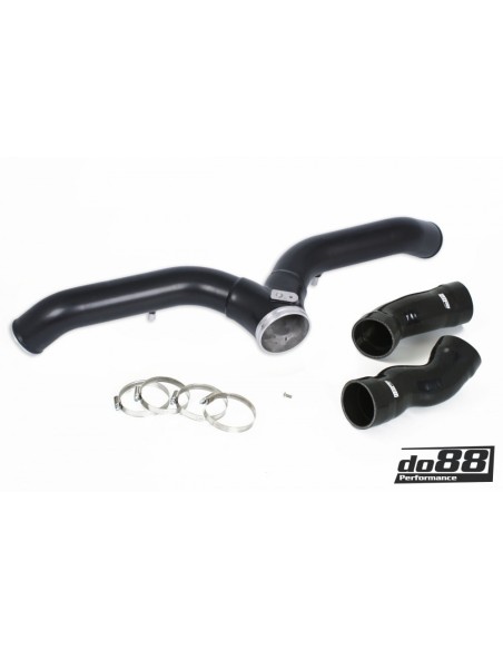 Porsche 997.1 GT2 DO88 Intercooler kit Big Pack med svart aluminium Y-rör & Inloppsslangar till turbos svarta slangar
