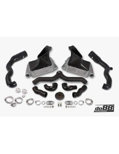 Porsche 997.1 GT2 DO88 Intercooler kit Big Pack med svart aluminium Y-rör & Inloppsslangar till turbos svarta slangar