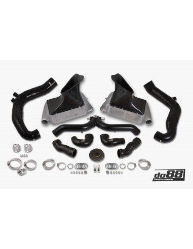 Porsche 997.2 Turbo DO88 Intercooler kit Big Pack med svart aluminium Y-rör & Inloppsslangar till turbos svarta slangar