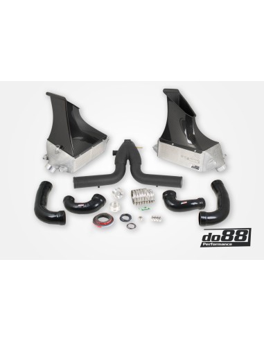Porsche 991 Turbo DO88 Intercooler kit Big Pack med svart aluminium Y-rör svarta slangar