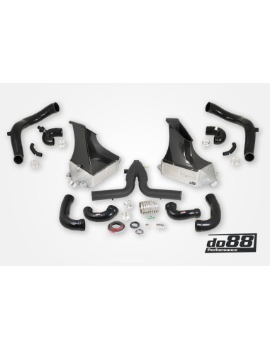 Porsche 991 Turbo DO88 Intercooler kit Big Pack med svart aluminium Y-rör & Inloppsslangar till turbos svarta slangar