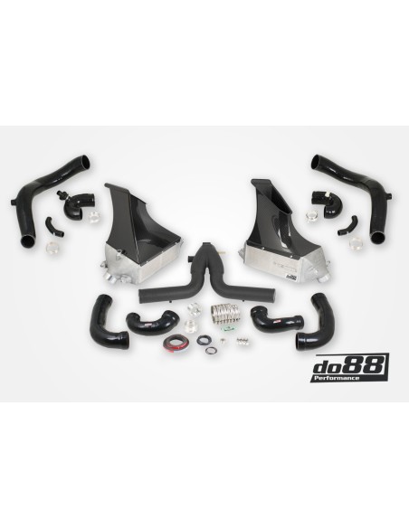 Porsche 991 Turbo DO88 Intercooler kit Big Pack med svart aluminium Y-rör & Inloppsslangar till turbos svarta slangar