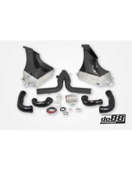 Porsche 991.2 Turbo DO88 Intercooler kit Big Pack med svart aluminium Y-rör svarta slangar