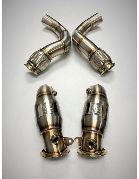 BMW M8 Competition OPF F91 Evolution Racewerks downpipes med racekatalysatorer 200Cell (OPF Delete)