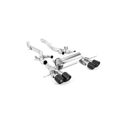 BMW M2 S58 G87 Milltek Sport Från Partikelfilter och bakåt (måste kapas) 4x JET115 Kolfiber utblås med avgasventiler